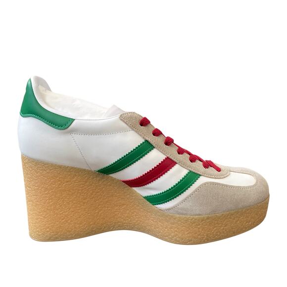 Adidas x Gucci Wedge Gazelle Platform Sneakers in White Leather US 10.5 IT 40.5 - Picture 7 of 15